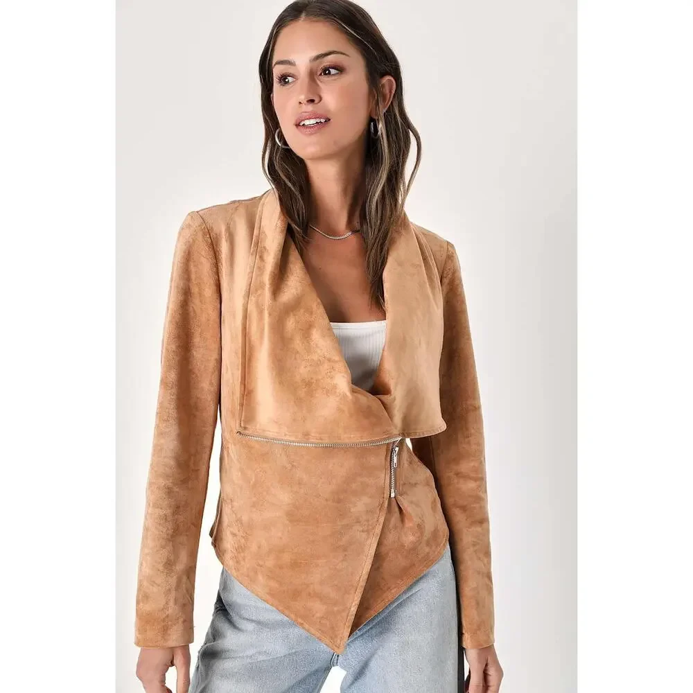 Lulus Wild at Heart Tan Vegan Suede Moto Jacket XS NWT